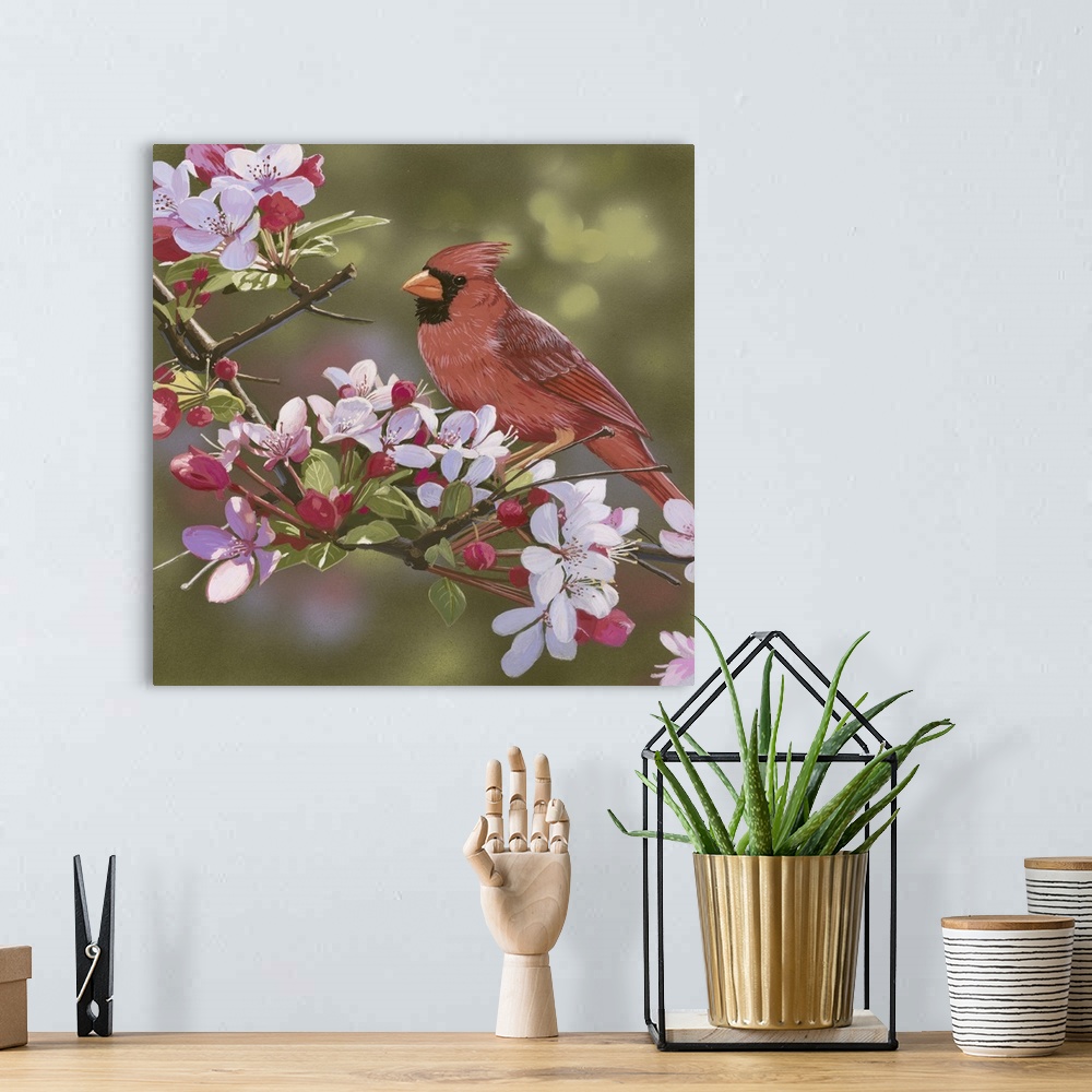 A bohemian room featuring Cardinal with Apple Blossoms