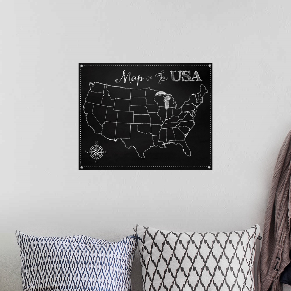 A bohemian room featuring Chalkboard US Map