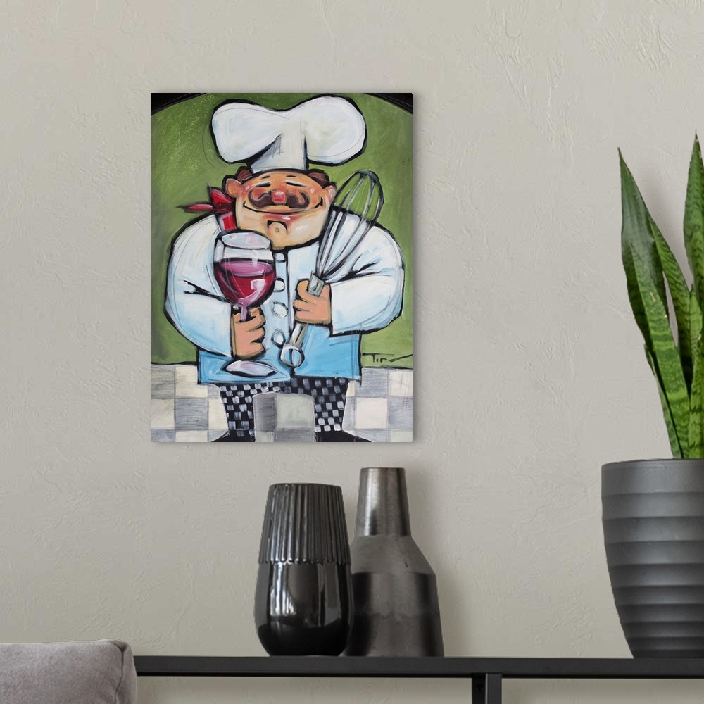 A modern room featuring Chef With Wine And Wisk
