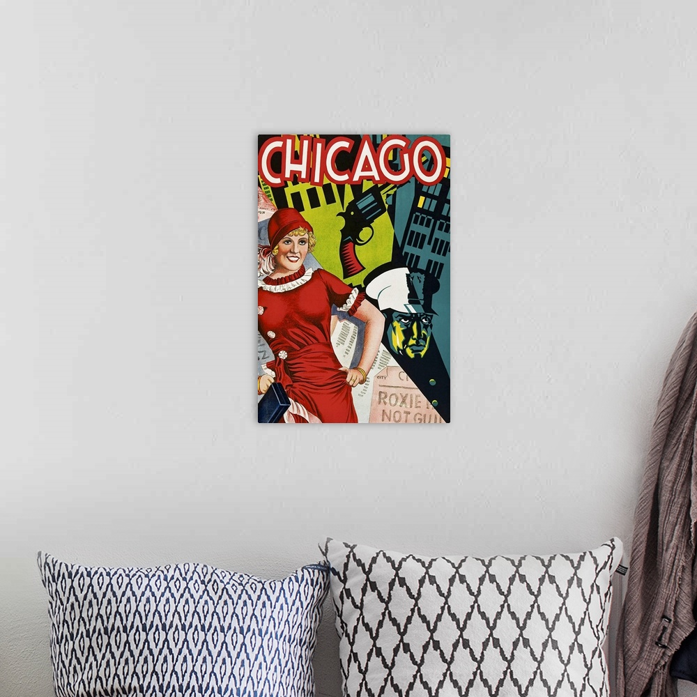 A bohemian room featuring Chicago - Vintage Musical Poster