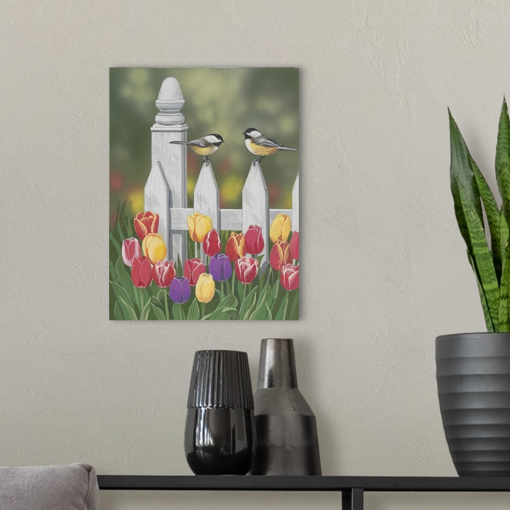 A modern room featuring Chickadees And Tulips