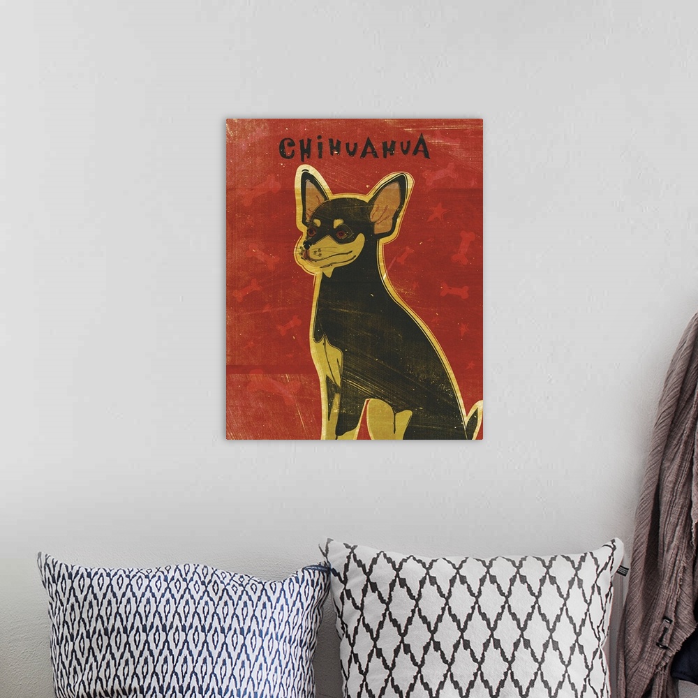 A bohemian room featuring Chihuahua (black and tan)
