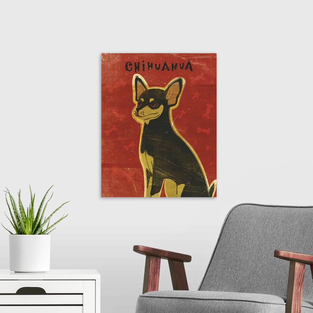 A modern room featuring Chihuahua (black and tan)