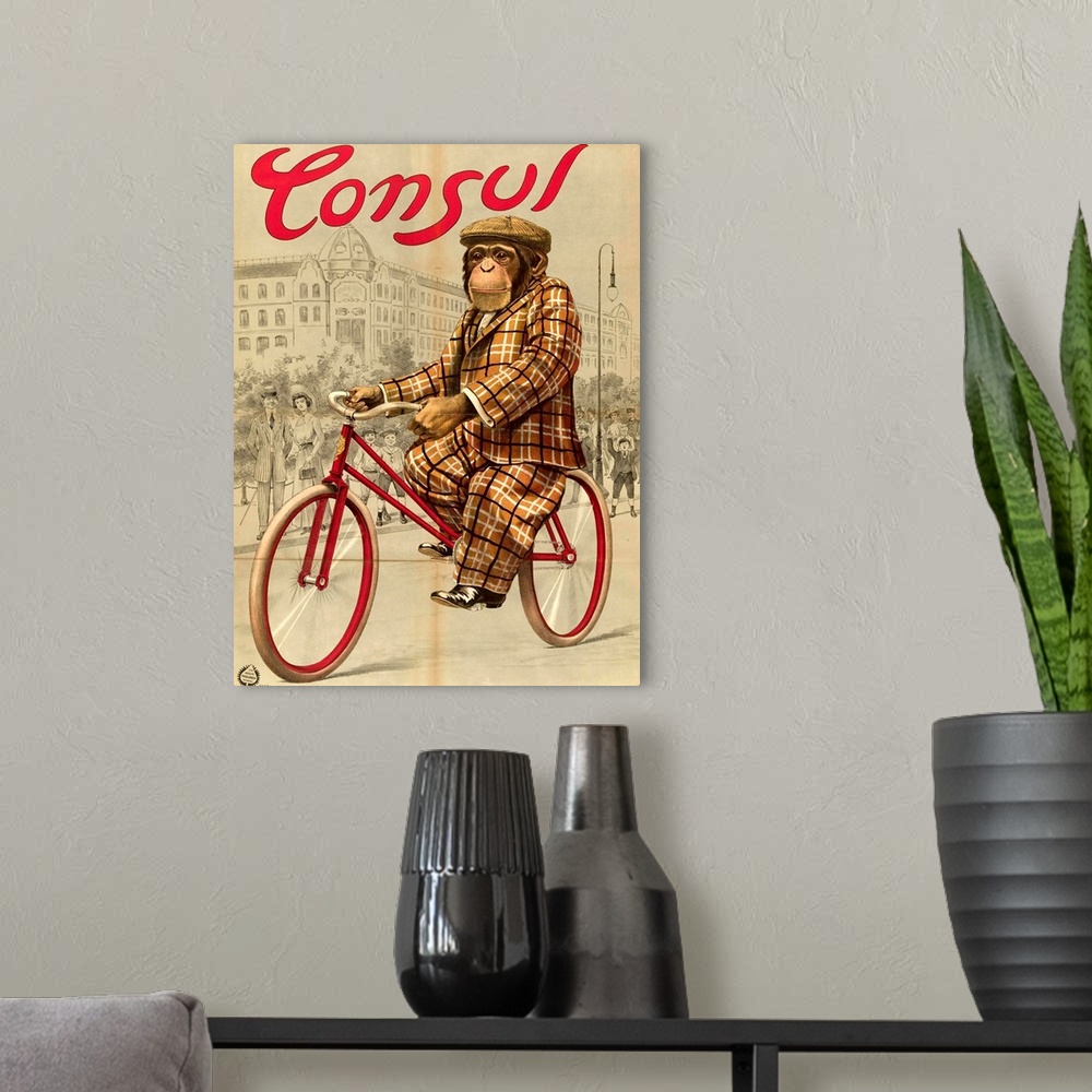 A modern room featuring Vintage poster advertisement for Chimps Two.
