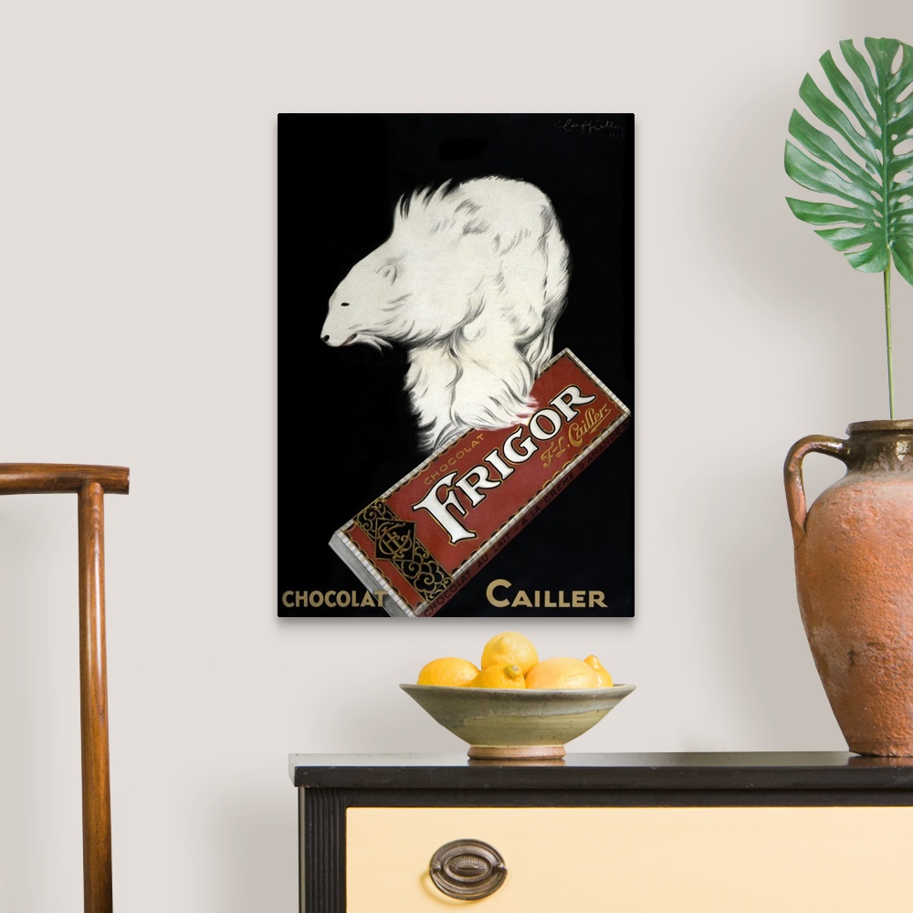 A traditional room featuring Vintage advertisement artwork for Chocolat Cailler.