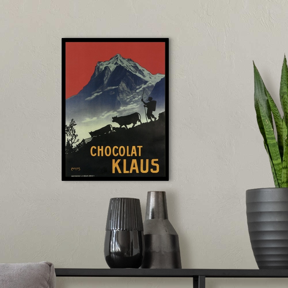 A modern room featuring Chocolat Klaus - Vintage Chocolate Advertisement