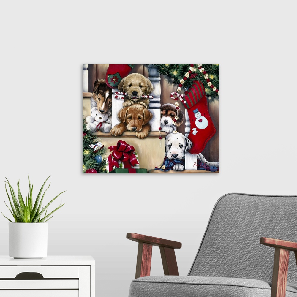 A modern room featuring Christmas Puppies On The Loose