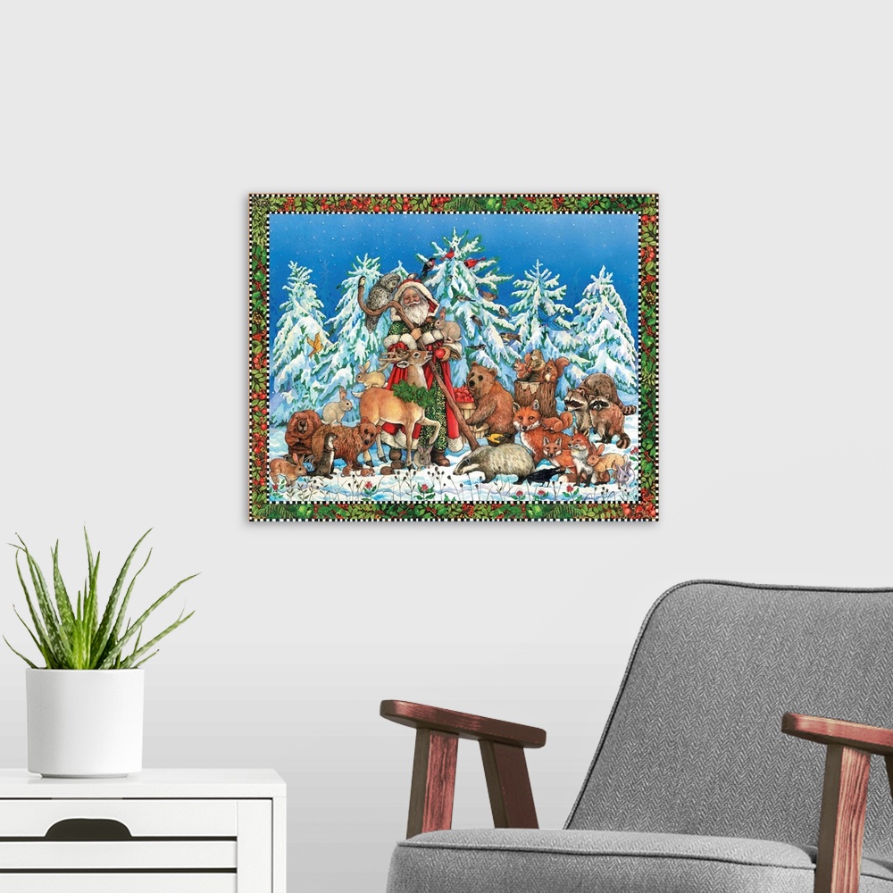 A modern room featuring Christmas Scene with Santa