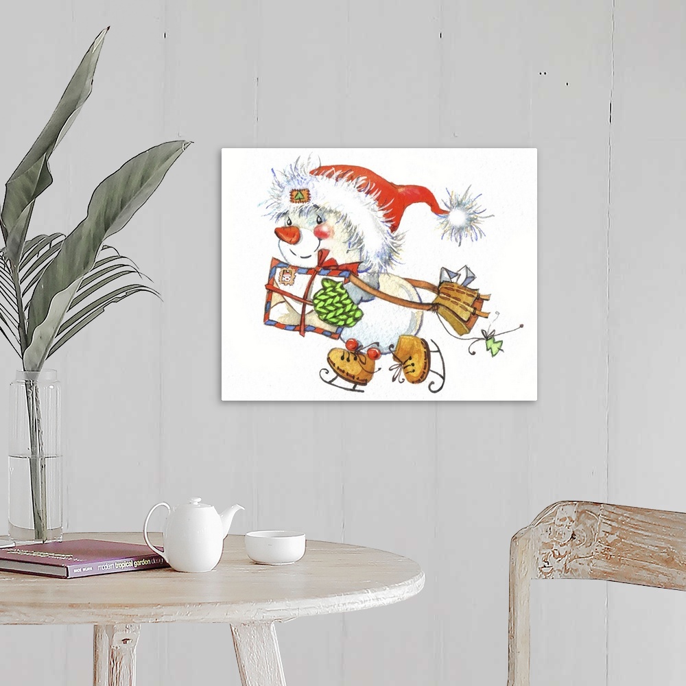 A farmhouse room featuring Christmas Snowman