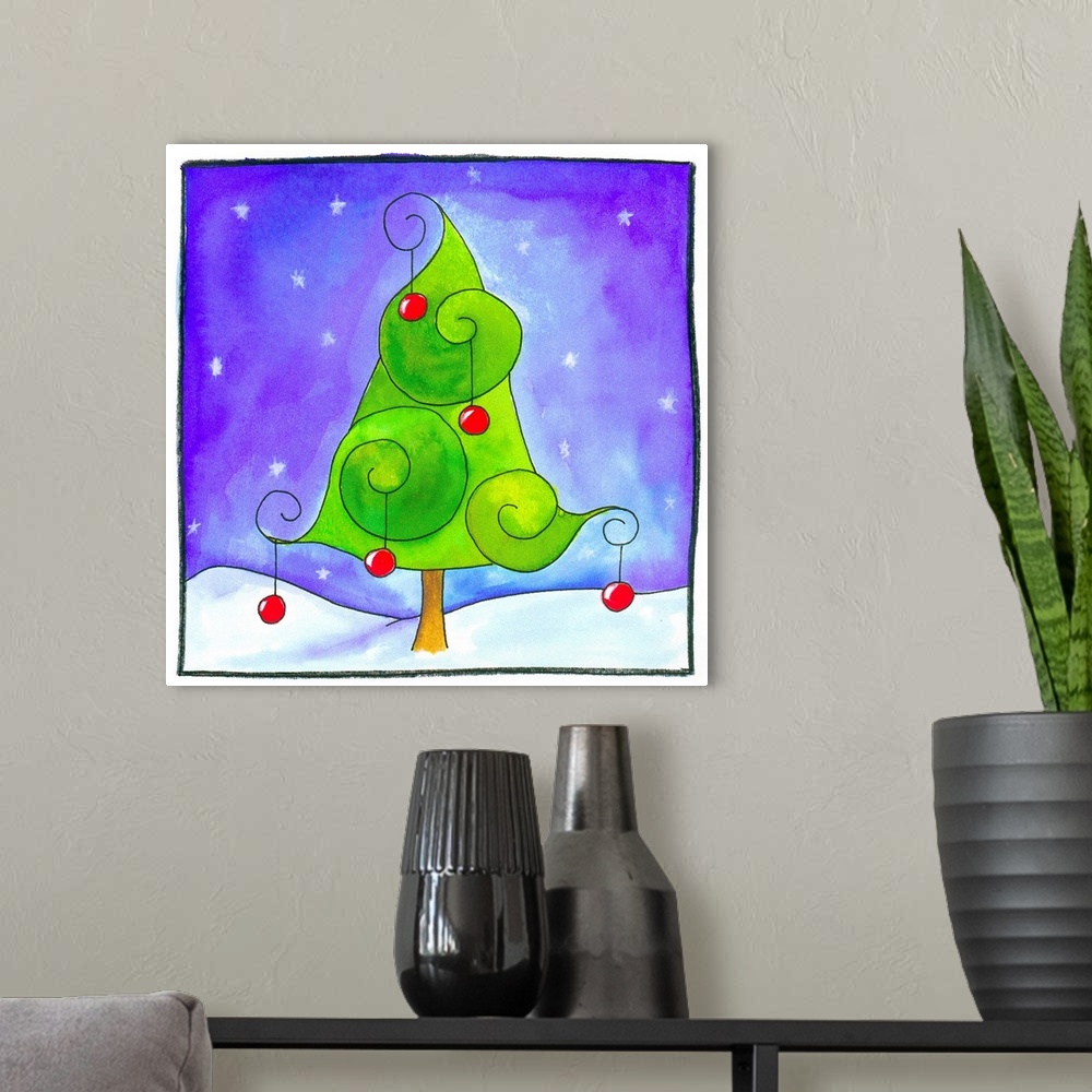 A modern room featuring pine tree decorated for Christmas
christmas tree