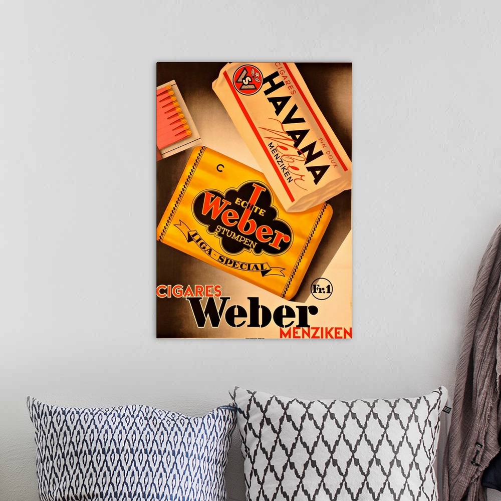 A bohemian room featuring Cigares Weber - Vintage Cigar Advertisement