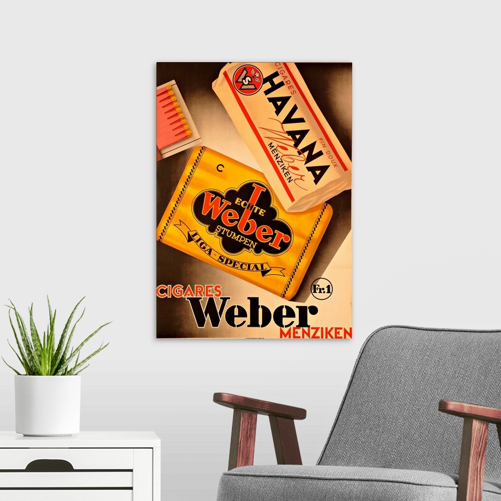 A modern room featuring Cigares Weber - Vintage Cigar Advertisement