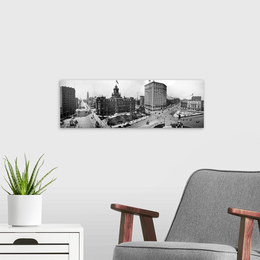 A modern room featuring City Hall and Campus Martius, Detroit