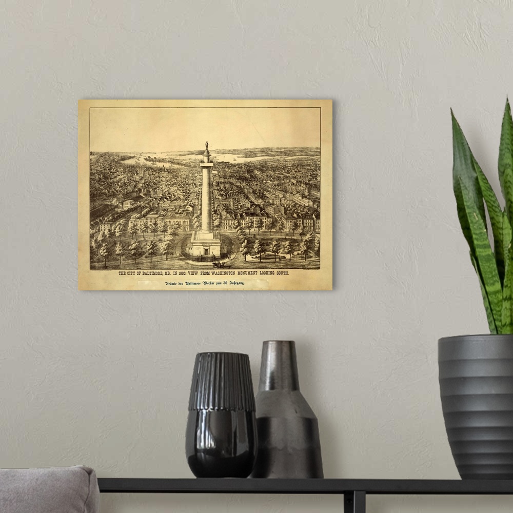 A modern room featuring vintage Map of the City of Baltimore