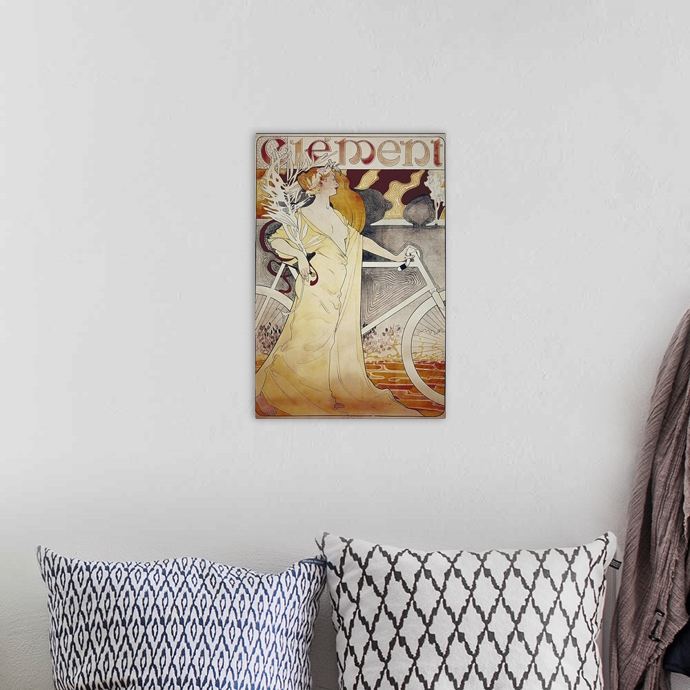 A bohemian room featuring Clement - Vintage Bicycle Advertisement
