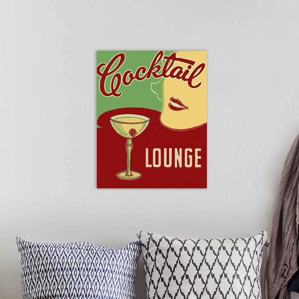 A bohemian room featuring Vintage poster advertisement for Cocktails.