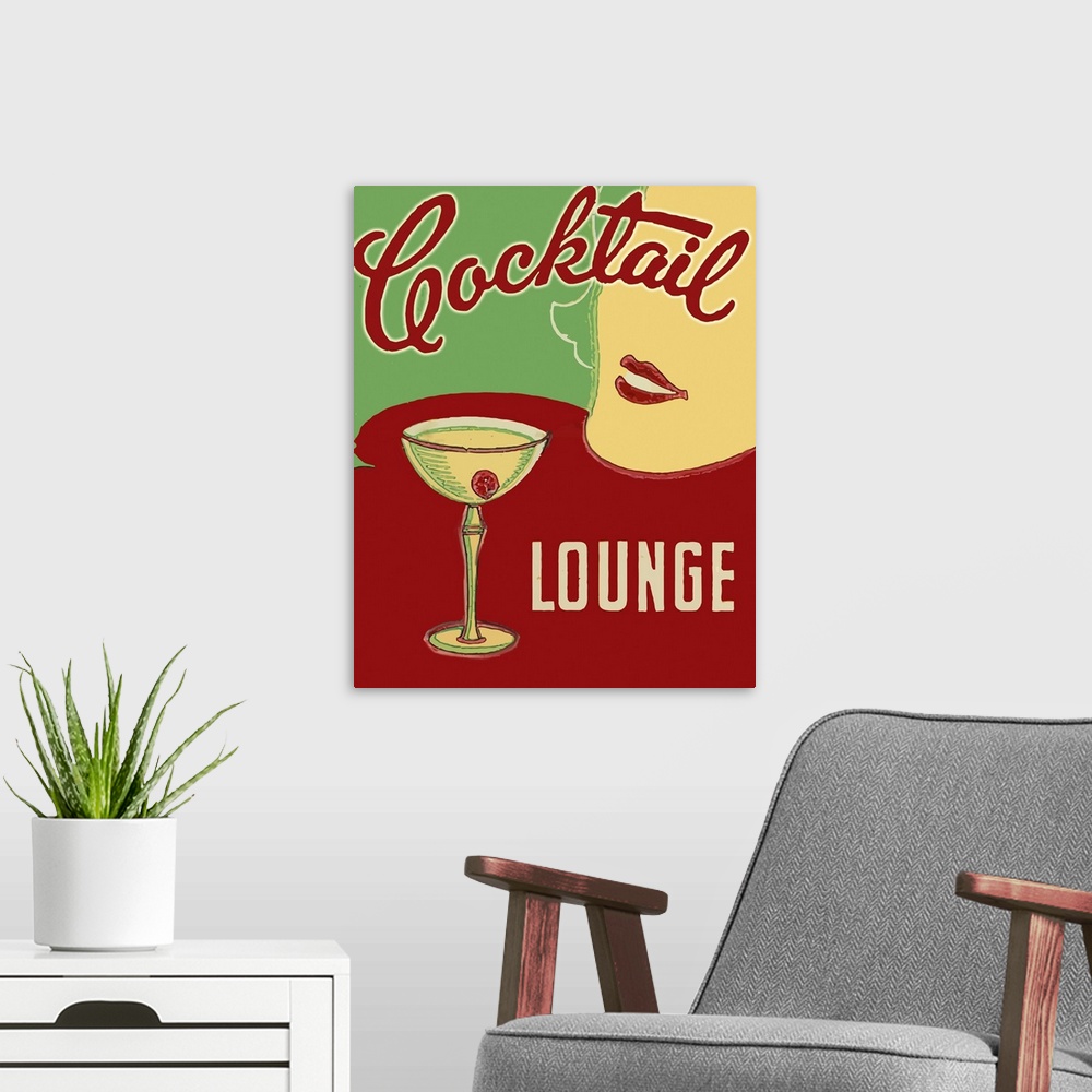 A modern room featuring Vintage poster advertisement for Cocktails.