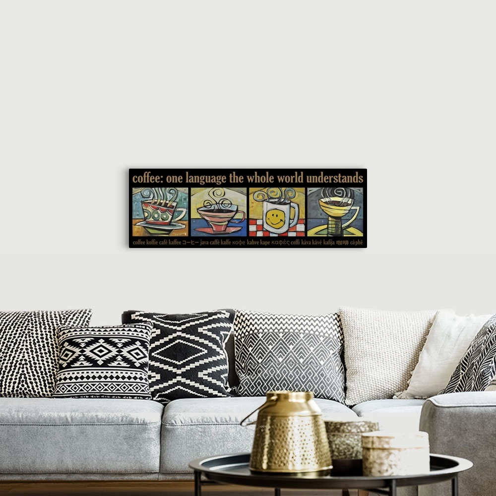 A bohemian room featuring Coffee World Poster