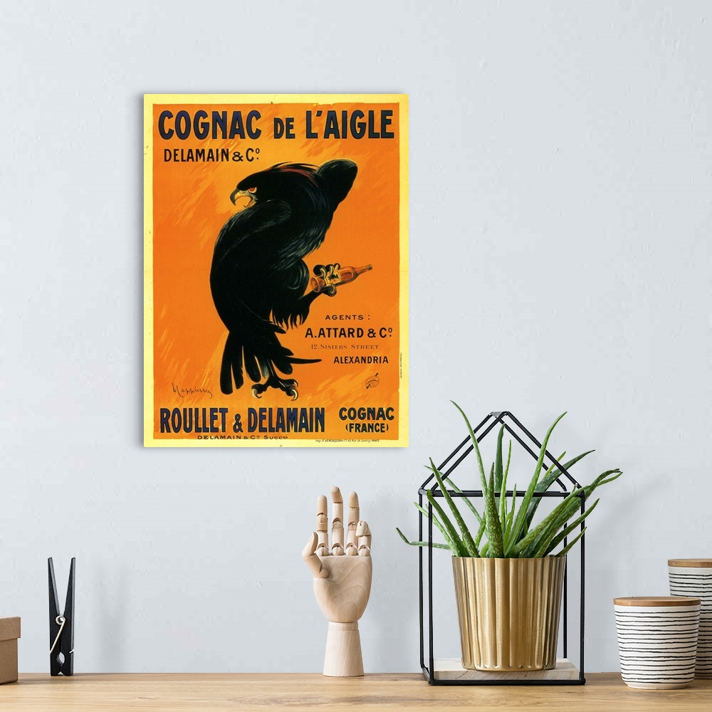 A bohemian room featuring Cognac de l'Aigle - Vintage Liquor Advertisement