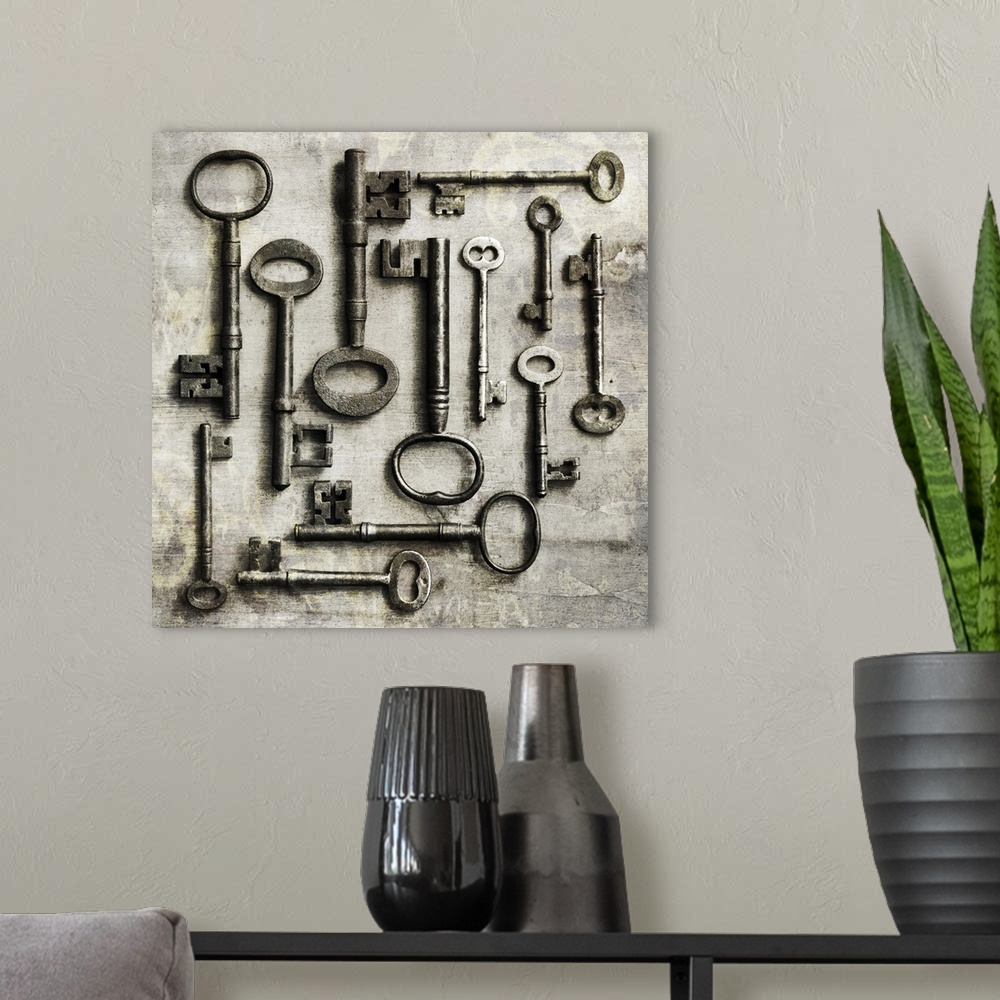 A modern room featuring Collection of Antique Keys in a Square