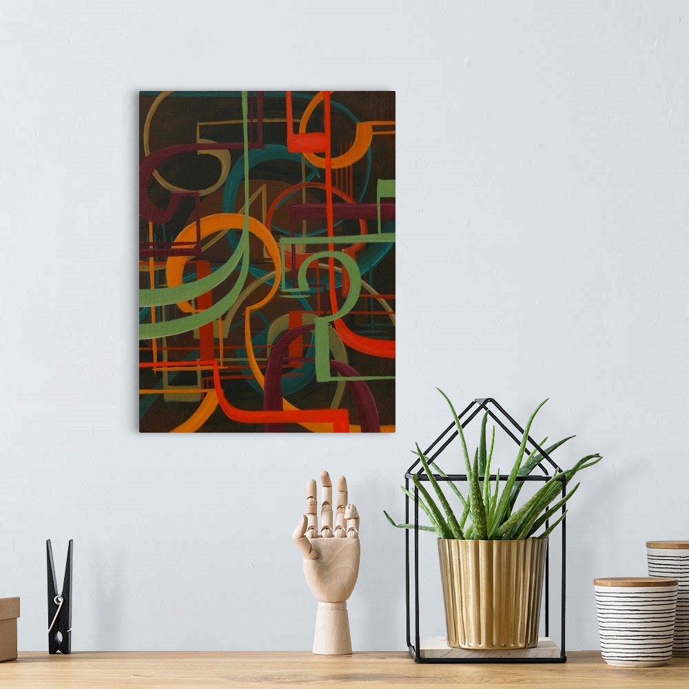 A bohemian room featuring Contemporary abstract painting with a retro vibe to it.