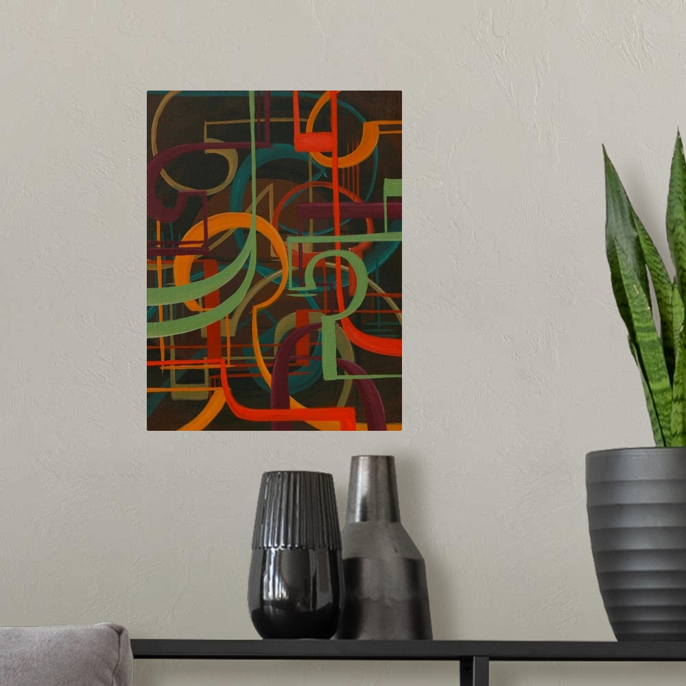 A modern room featuring Contemporary abstract painting with a retro vibe to it.