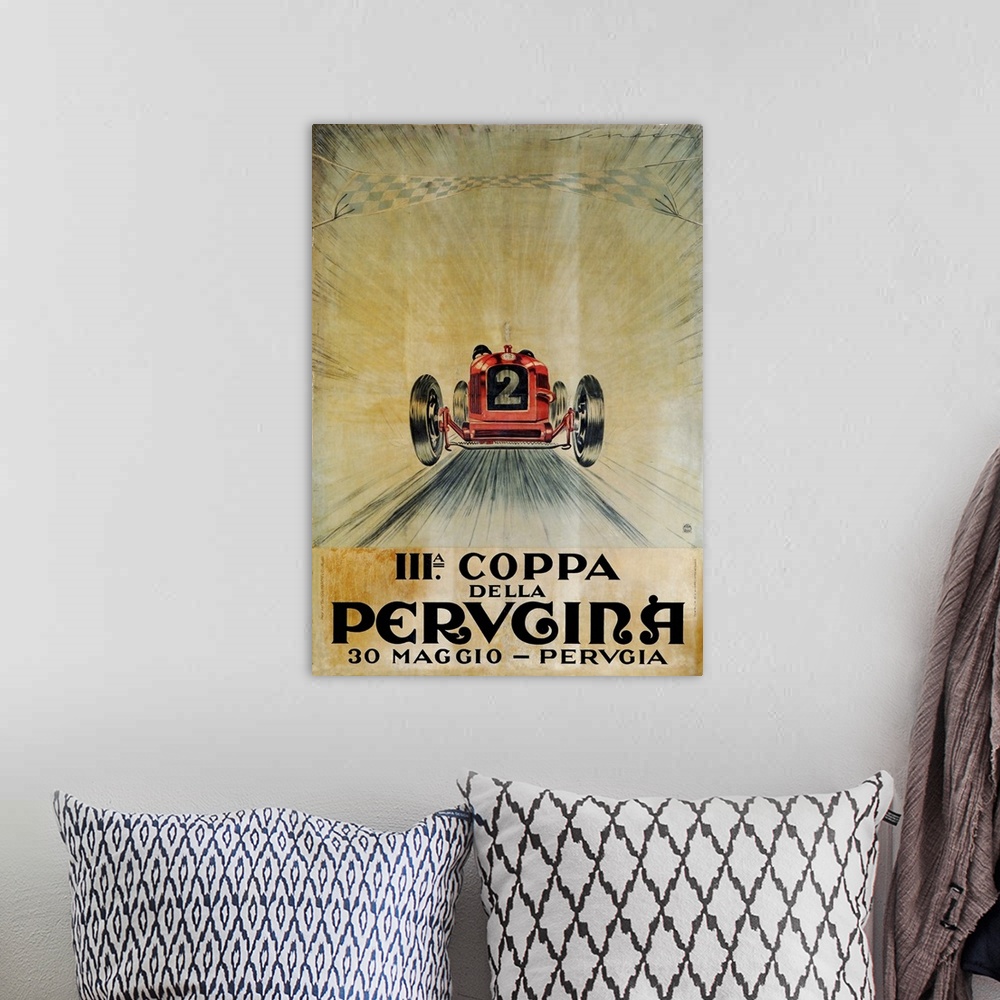 A bohemian room featuring Vintage poster advertisement for Coppa.
