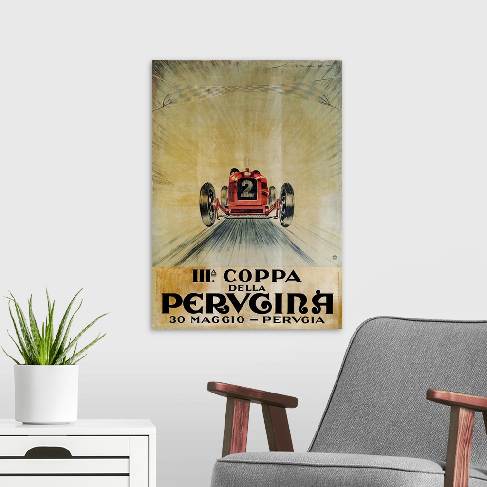 A modern room featuring Vintage poster advertisement for Coppa.