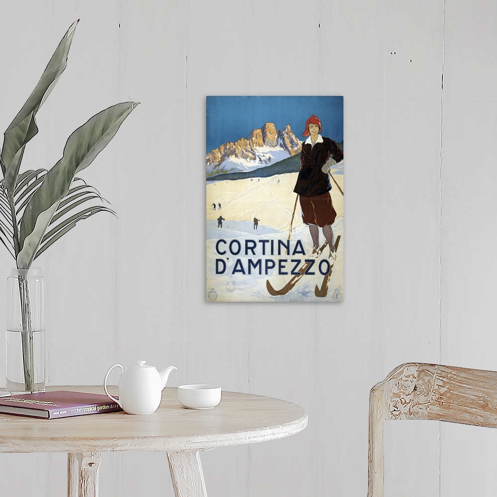 A farmhouse room featuring Cortina d'Ampezzo - Vintage Travel Advertisement