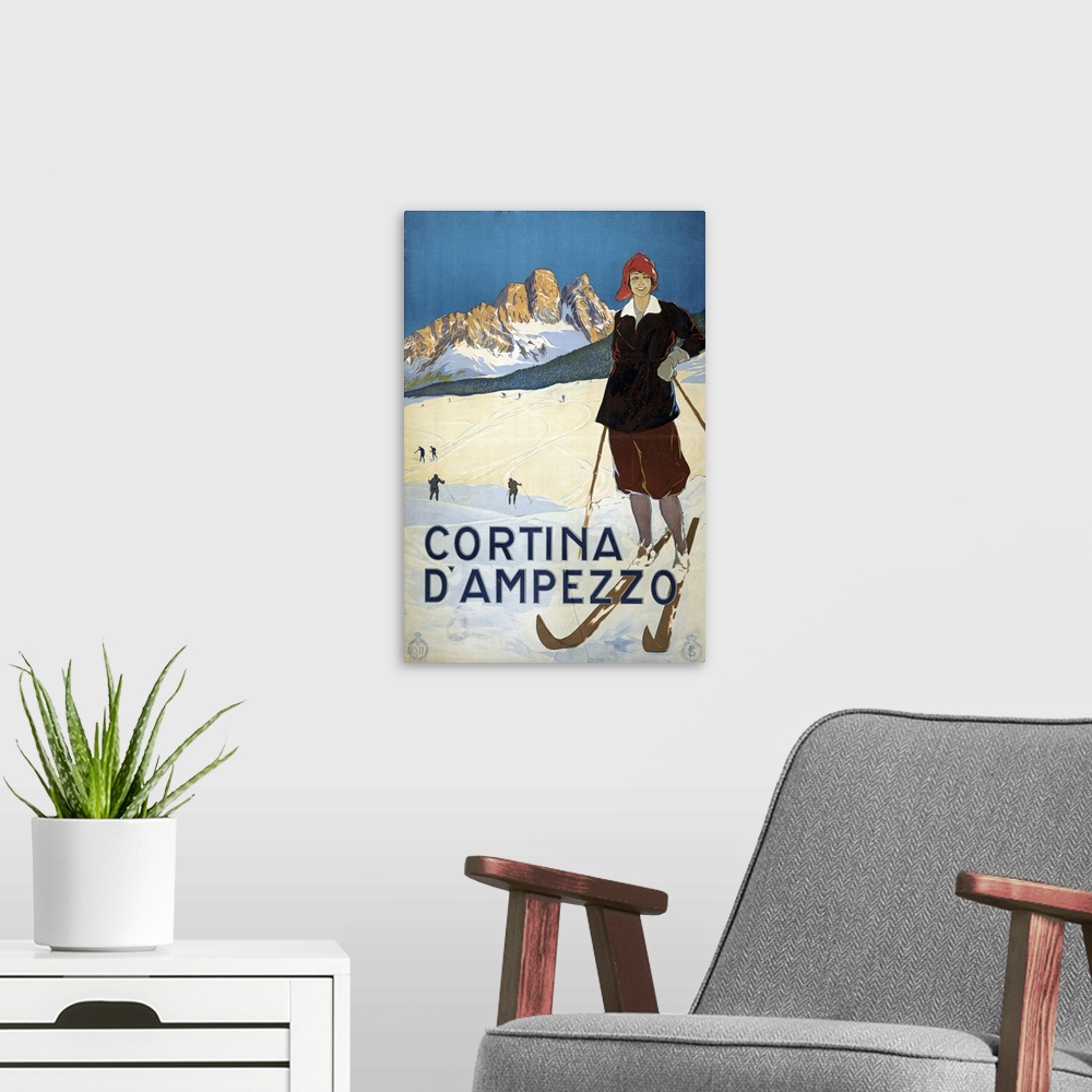 A modern room featuring Cortina d'Ampezzo - Vintage Travel Advertisement