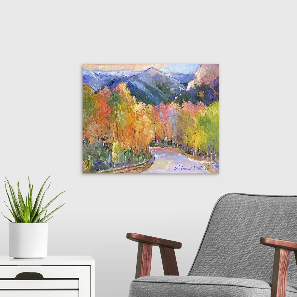 A modern room featuring A fall mountain view of Cottonwood Pass, Buena Vista, CA.