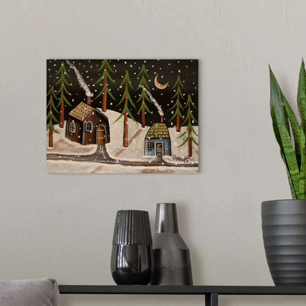 A modern room featuring Contemporary folk-art style painting.