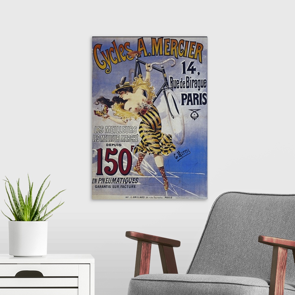 A modern room featuring Cycles a Mergier - Vintage Bicycle Advertisement