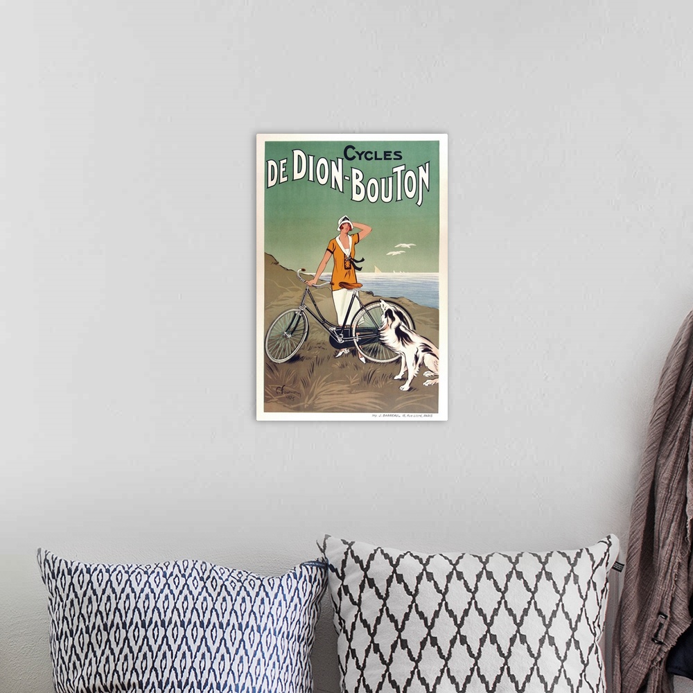 A bohemian room featuring Cycles De Dion Bouton - Vintage Bicycle Advertisement