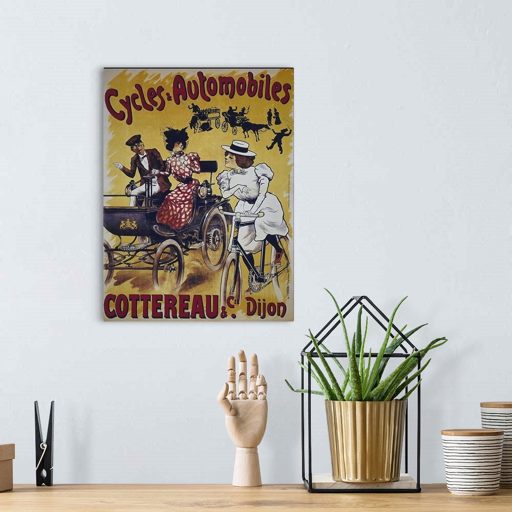 A bohemian room featuring Cycles et Automobiles - Vintage Bicycle Advertisement