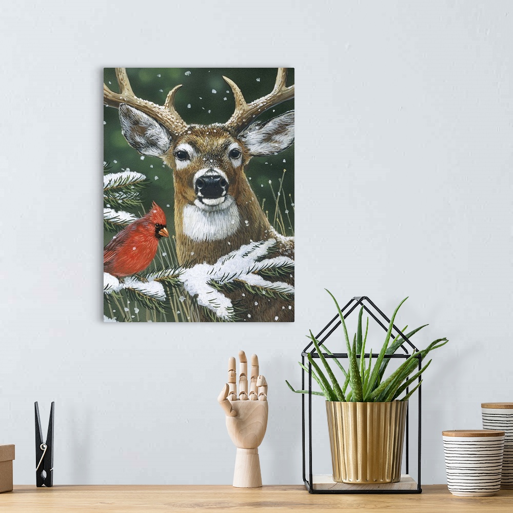 A bohemian room featuring Deer With Cardinal