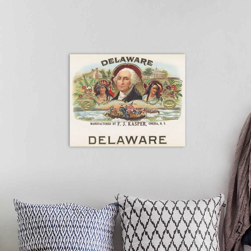 A bohemian room featuring Delaware. Manufactured by F.J. Kasper, Oneida, N.Y.? President Washington with an indian on his l...