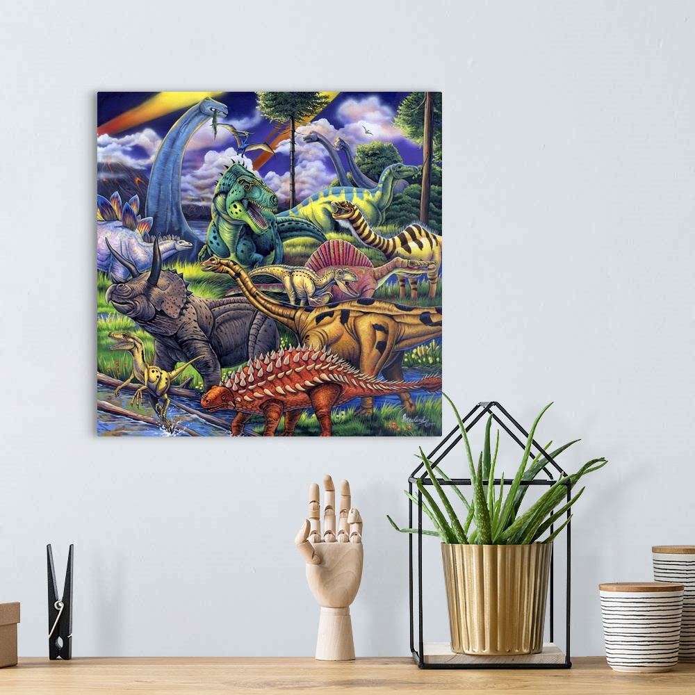 A bohemian room featuring Dinosaur Friends