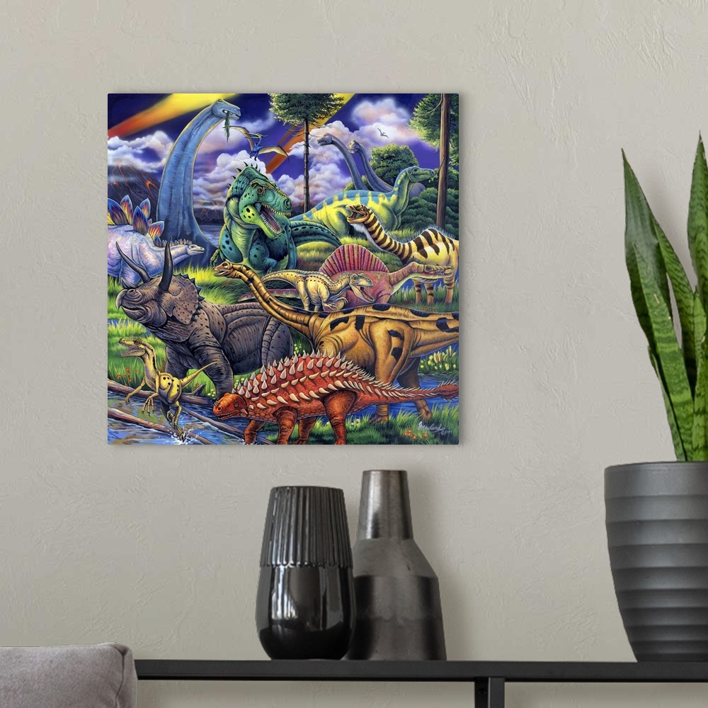 A modern room featuring Dinosaur Friends