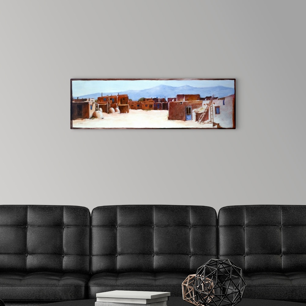 A modern room featuring Contemporary western theme painting of a southwestern village.