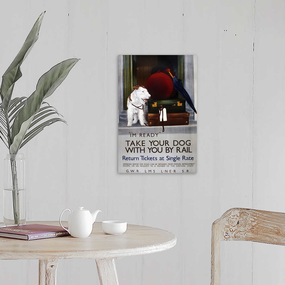 A farmhouse room featuring Vintage poster advertisement for Dog Rail.
