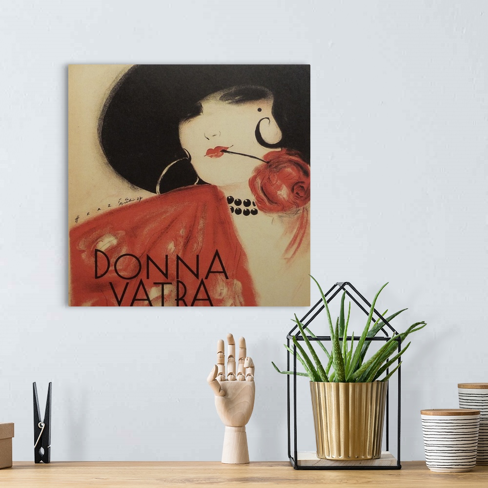 A bohemian room featuring Vintage poster advertisement for Donna Vatra.