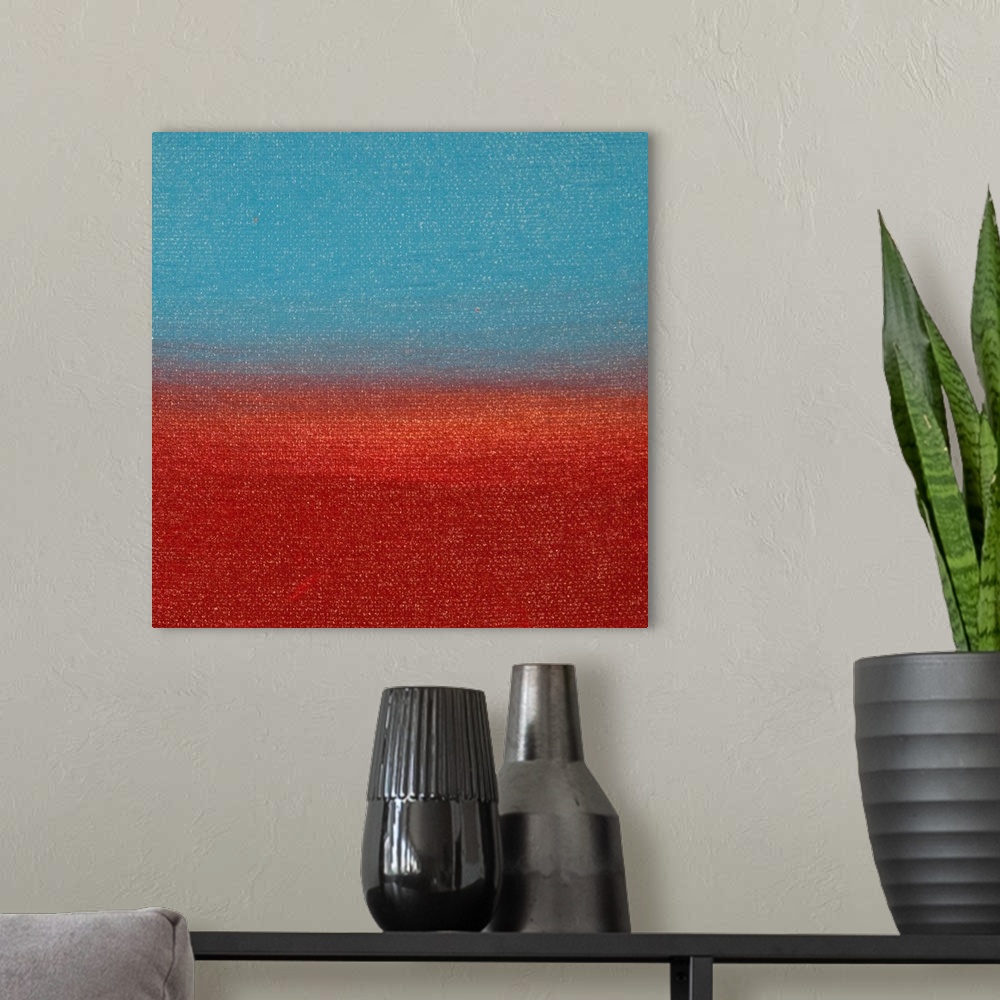 A modern room featuring Square abstract color block painting.
