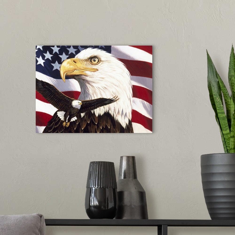 A modern room featuring Eagle And Flag