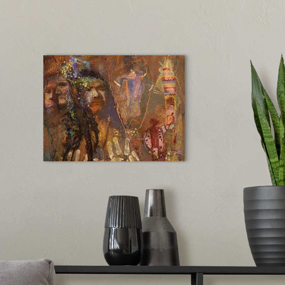 A modern room featuring Collage of Native American men.