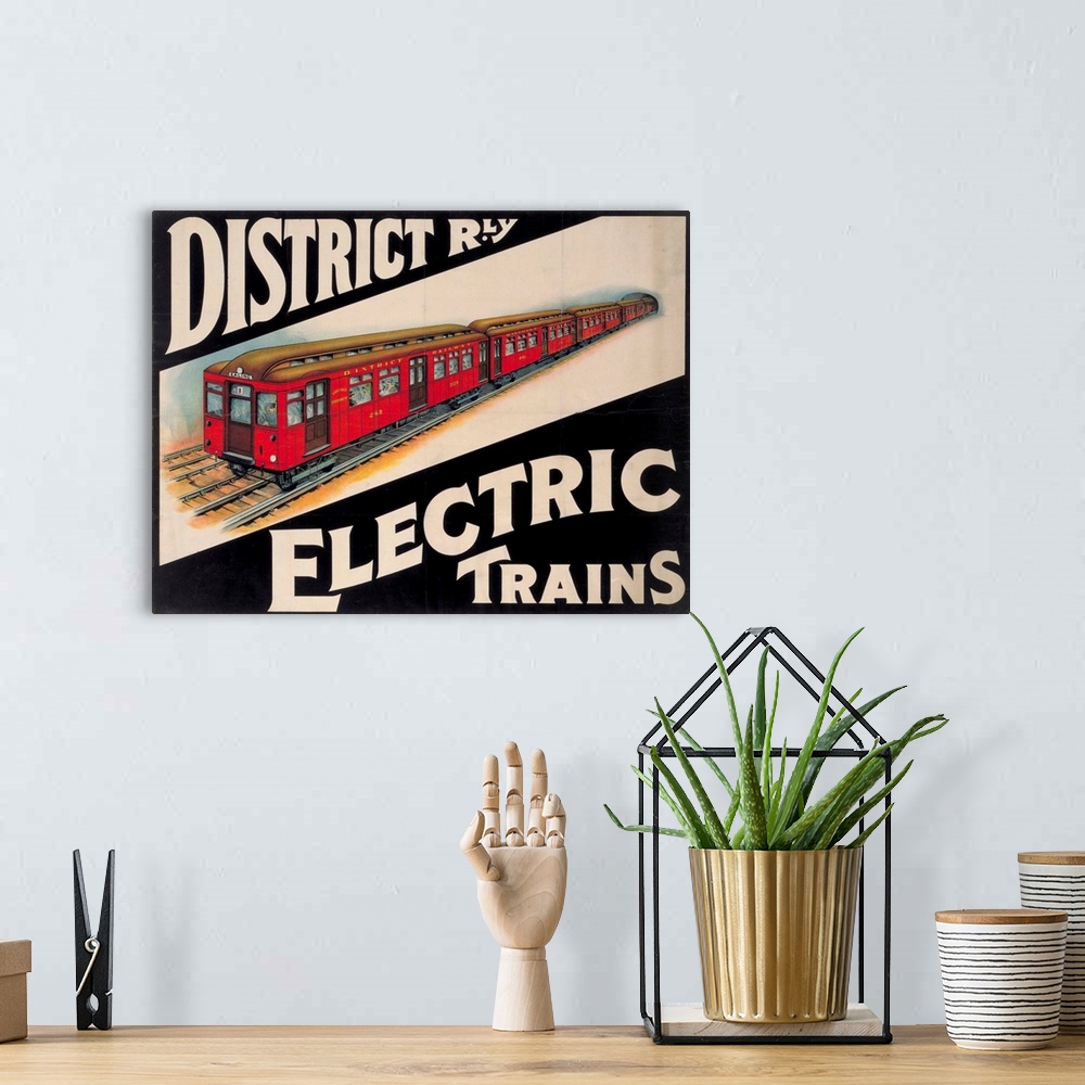 A bohemian room featuring Vintage poster advertisement for Electric Trains.
