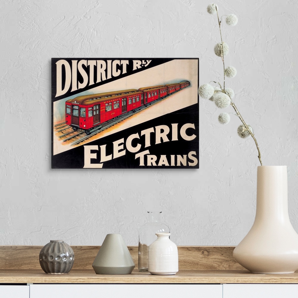 A farmhouse room featuring Vintage poster advertisement for Electric Trains.