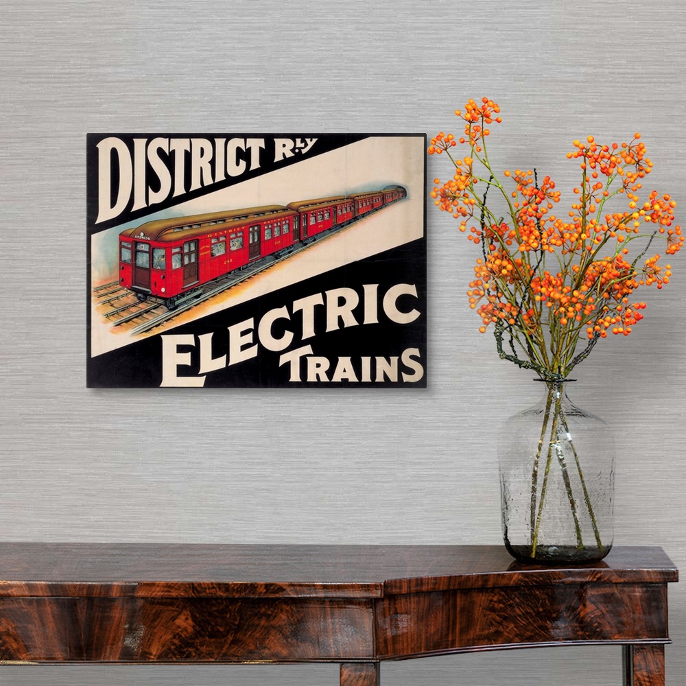 A traditional room featuring Vintage poster advertisement for Electric Trains.