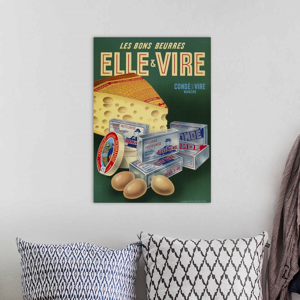 A bohemian room featuring Elle et Vire - Vintage Dairy Advertisement