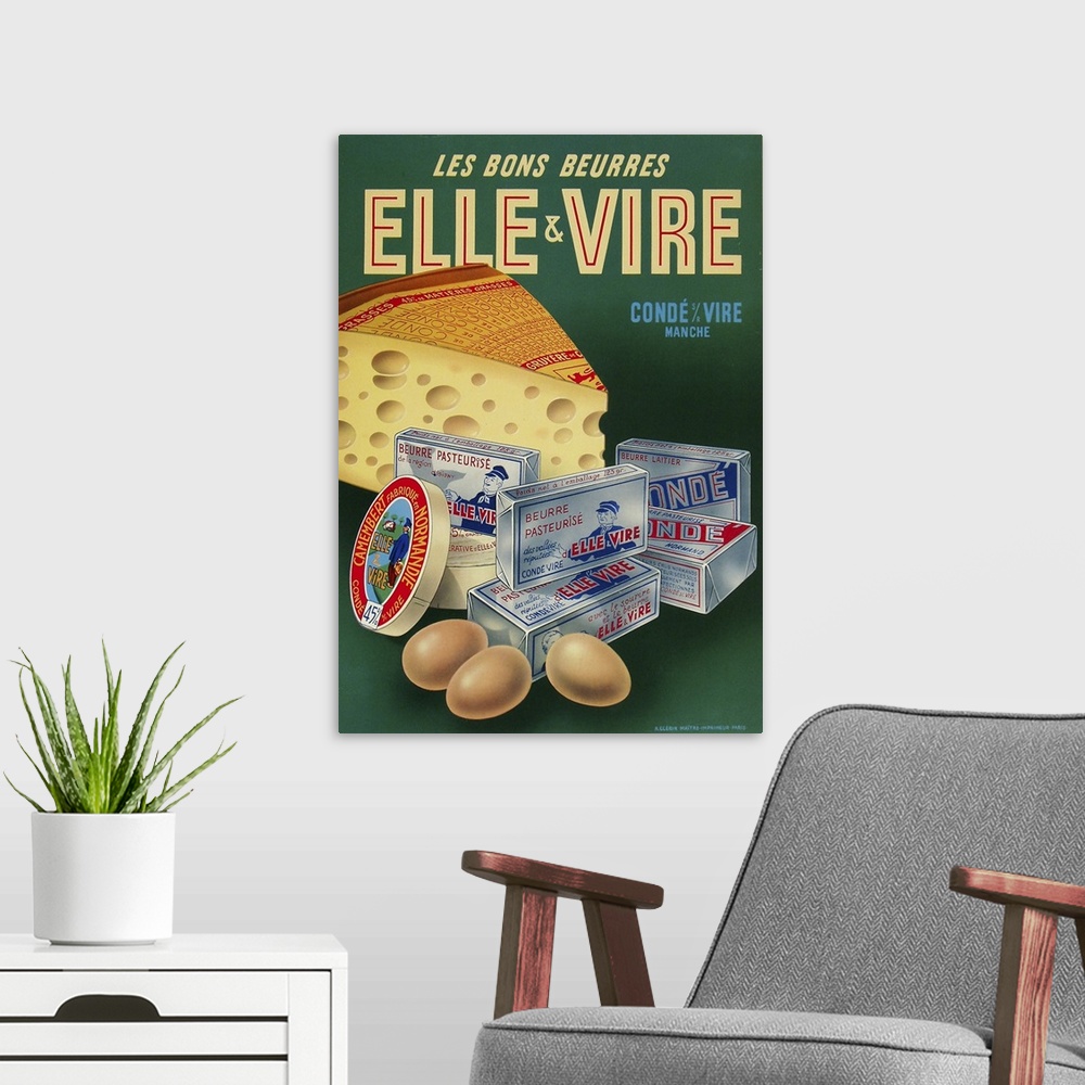 A modern room featuring Elle et Vire - Vintage Dairy Advertisement